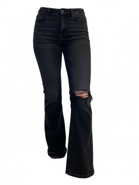 Paige Leenah High Rise Wide Leg Jeans With Knee Slit Black Size 26